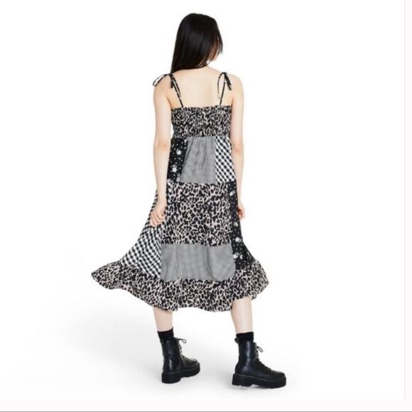 Sandy Liang x Target Black & White Gingham Floral Patchwork Cotton Midi Dress - Picture 2 of 8